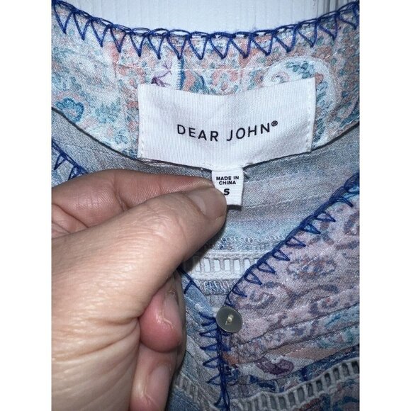 DEAR JOHN DENIM NY LA Petal Sleeve Lilac Breeze Patchwork Short Sleeve Top - Picture 6 of 9